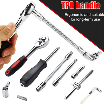 Home Tools Drive Socket Set - 1/4 Inch Ratchet Wrench & Metric Hex Bit Kit for Mechanics
