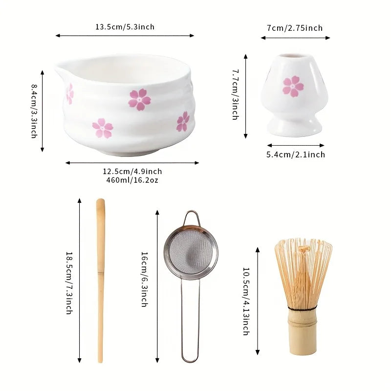 Matcha Bowl White Ceramic Sakura Matcha Tea Set With Bamboo Whisk And Strainer Spring 2025 Gift
