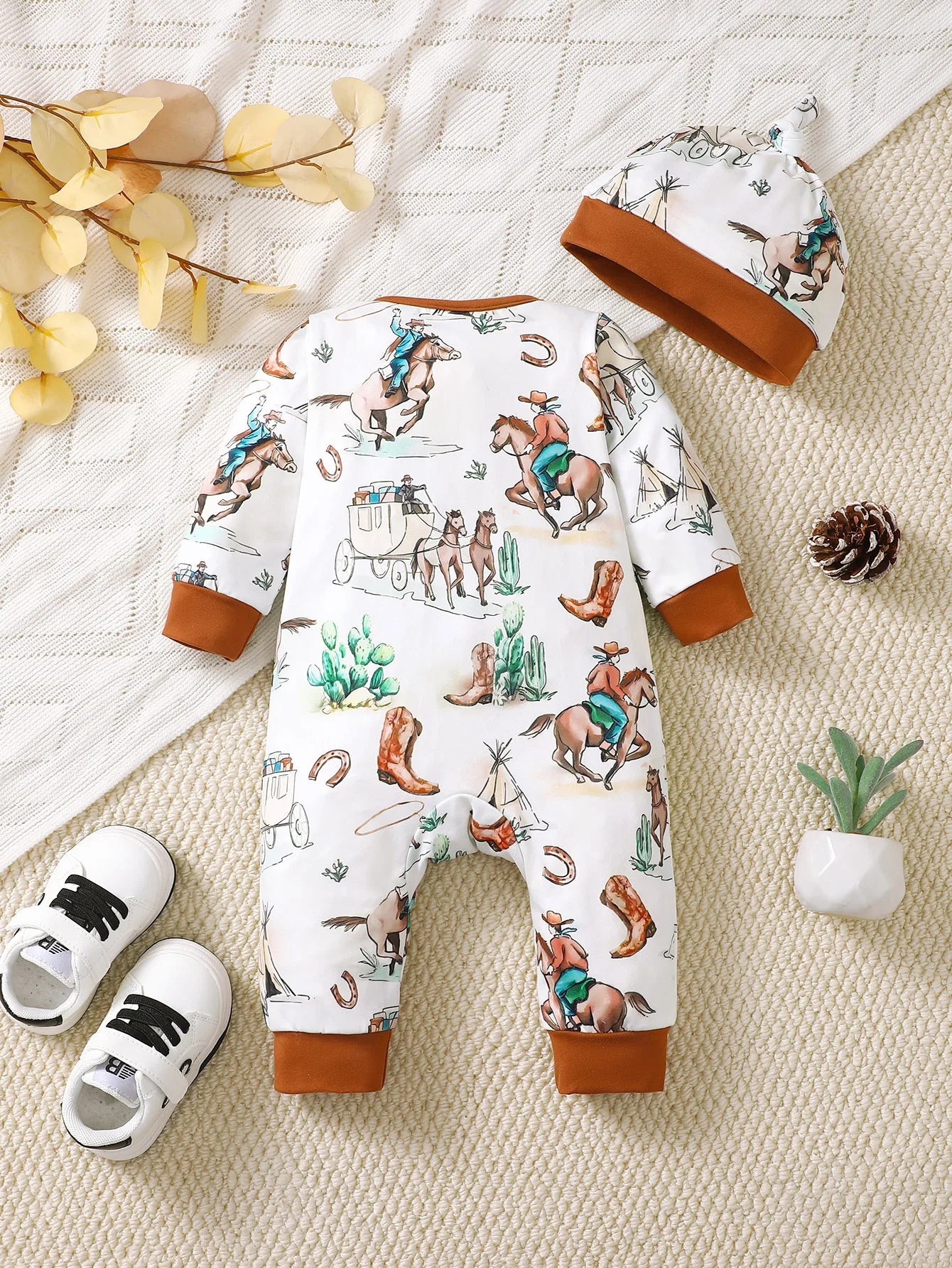 Additional gallery view 17 of baby boys bear print button-up winter romper