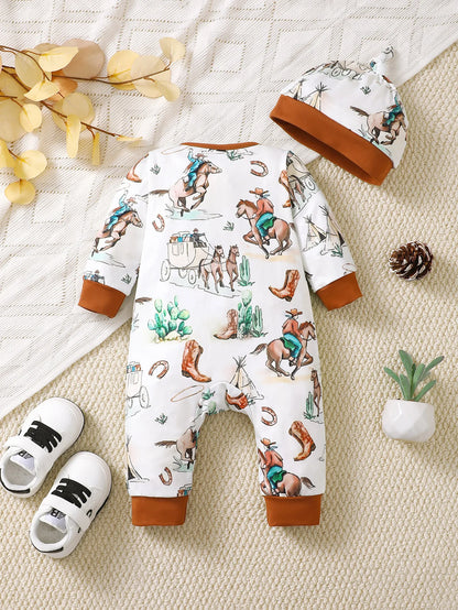 Additional gallery view 17 of baby boys bear print button-up winter romper