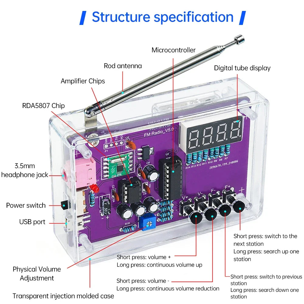 DIY FM Radio Kit 87-108MHz Adjustable Frequency Soldering Practice Kit Back to School 2026 Gift