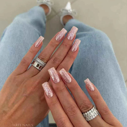 Press On Nails Short Square White Minimalist False Nail Tips Set Spring 2026 Reusable