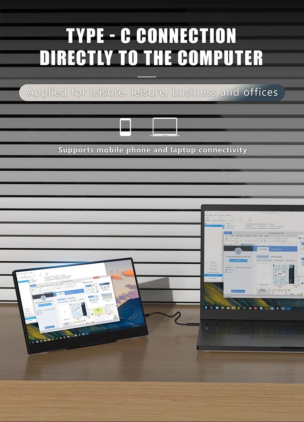 Portable 14 Inch Monitor 178 Degree View Built In Speaker