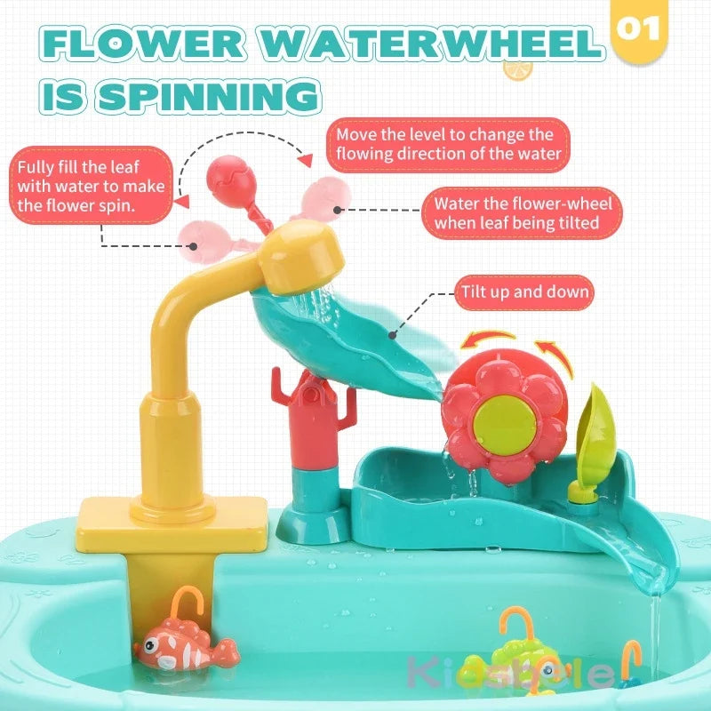 Kids Electric Kitchen Sink Toy with Running Water, Play Utensils, and Multi-Color Design for Pretend Cooking