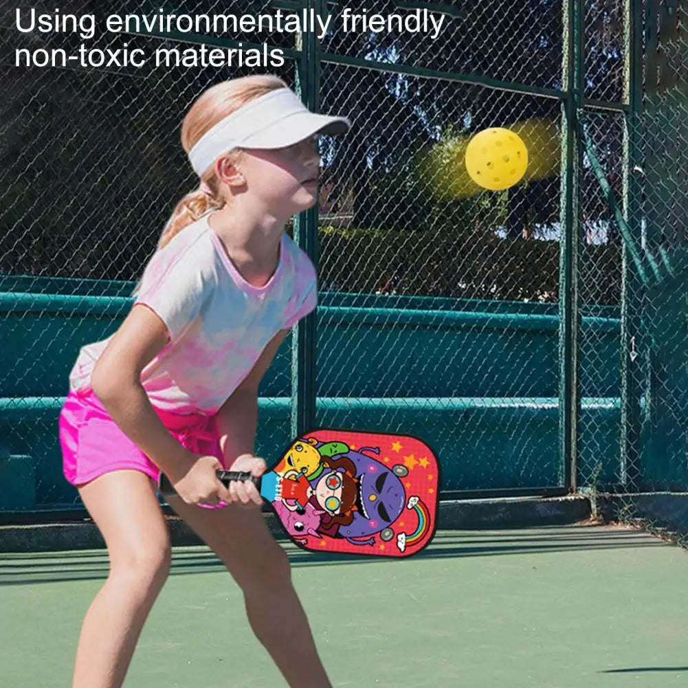 Lightweight Children's Pickleball Paddle Set with Cartoon Print, 2 Balls, Ideal for Kids Under 16, Durable Fiberglass, 180g