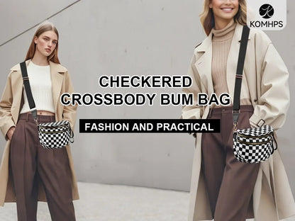 Casual women's checkered fanny pack – large capacity bum bag, adjustable crossbody mommy travel bag