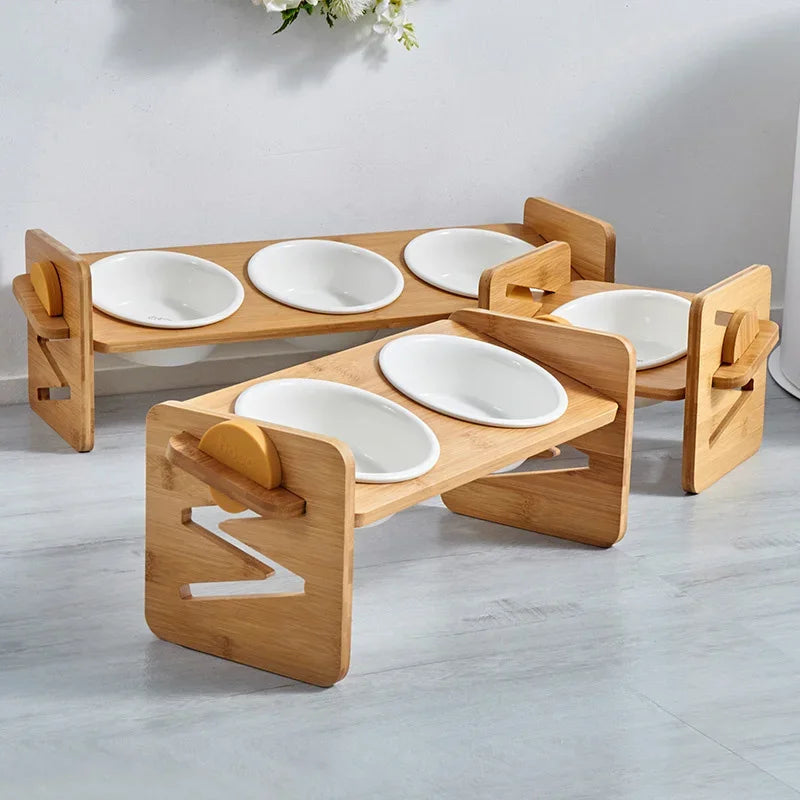 Dog Bowl Stand Adjustable Bamboo Elevated Feeder, Wooden Pet Bowl Holder Fall 2025 Ergonomic Neck Care