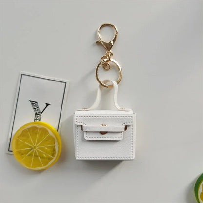 1+1 Free Birkin Inspired Mini Hand Bag - Solid Color PU Leather Coin Bag Keychain Charm