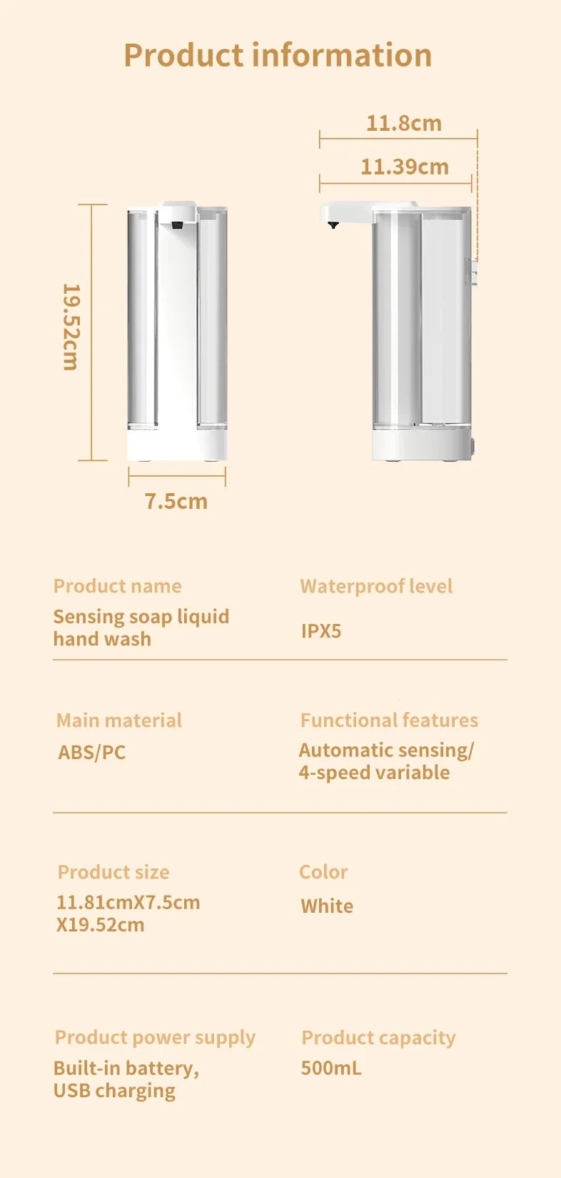 Automatic Sensor Soap Dispenser Touchless Kitchen Bathroom