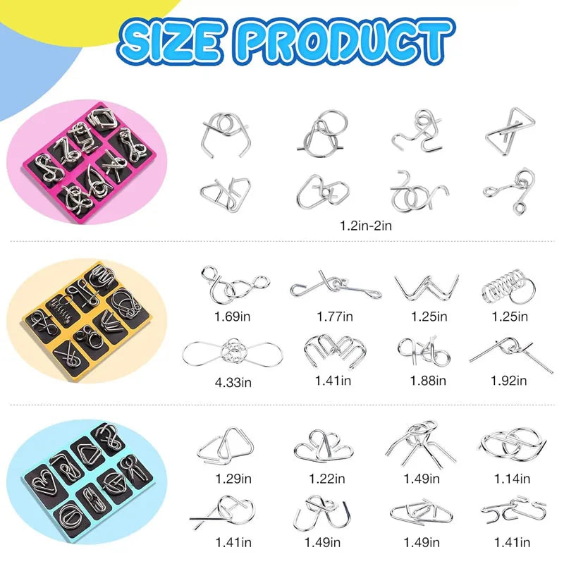 Metal Brain Teaser Wire Ring Puzzle Set – IQ Mind Challenge 3D Disentanglement Educational Toy 2026