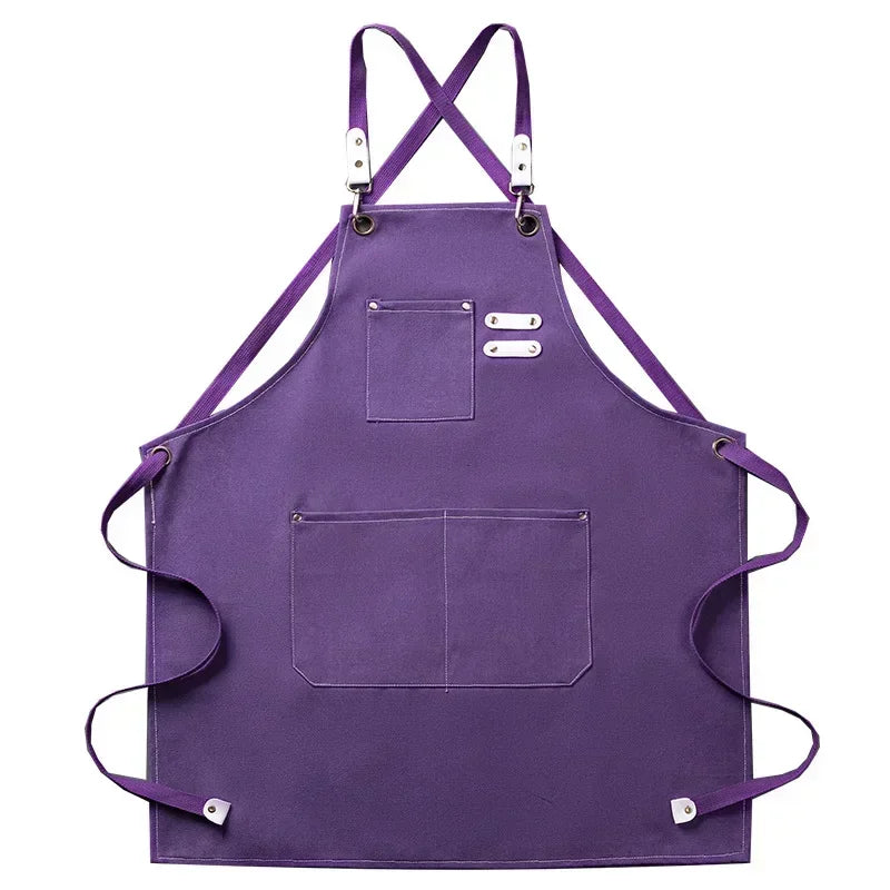 Canvas Apron Adjustable Crossback Work Apron For Kitchen Chef Restaurant Cafe Fall 2025 Durable Pockets