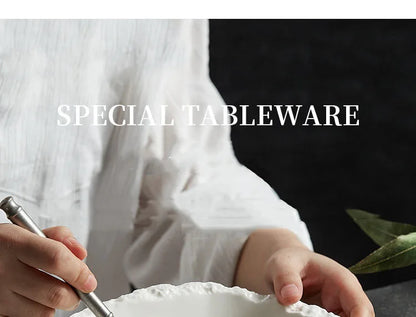 White Porcelain Rock Edge Soup Bowl Modern Tableware
