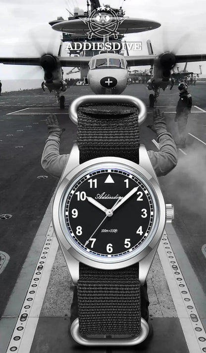 Waterproof Diver Quartz Watch Luminous Hands, Nylon Strap, 100m Water Resistance