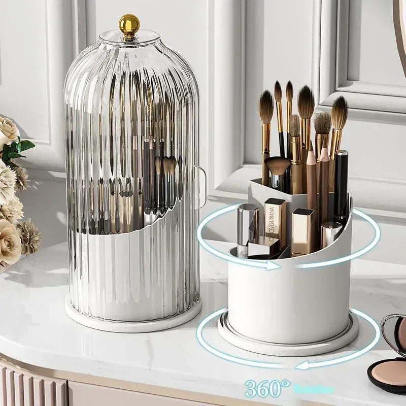 Rotatable Cosmetic Organiser - Transparent Dustproof Makeup Holder for Brushes & Lipsticks