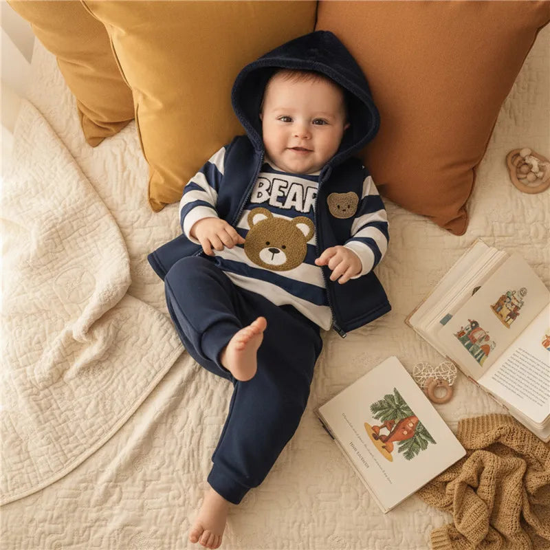 Styling option for boys bear embroidery sweatshirt & joggers