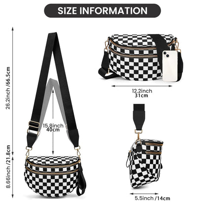 Versatile unisex crossbody bum bag – checkered nylon, box shape, travel and daily use