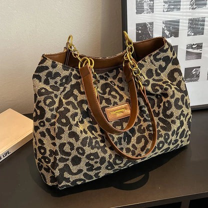 Leopard Print Tote Bag Large Capacity Daily Handbag With Spacious Interior Fall 2026 Trend Gift Idea