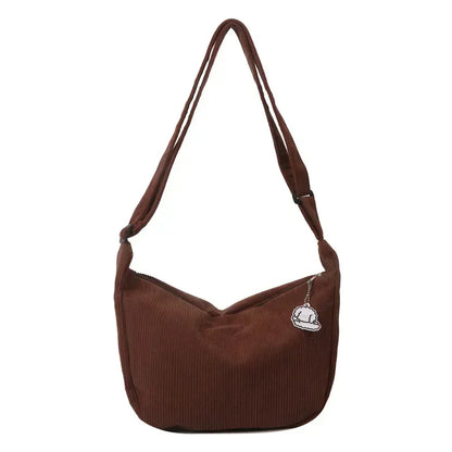 Corduroy Crossbody Bag Large Capacity Beige Shoulder Bag Fall 2026 Everyday Use