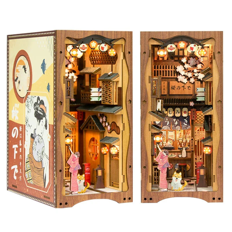 DIY Book Nook Kit Wooden Miniature Shelf Insert Roombox Dollhouse Model Holiday 2025 Cozy Library Gift