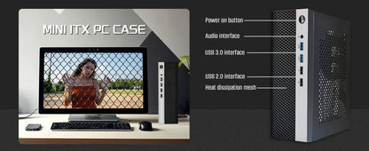 Mini ITX HTPC Case 1U PSU Support Mesh Compact Home Theater