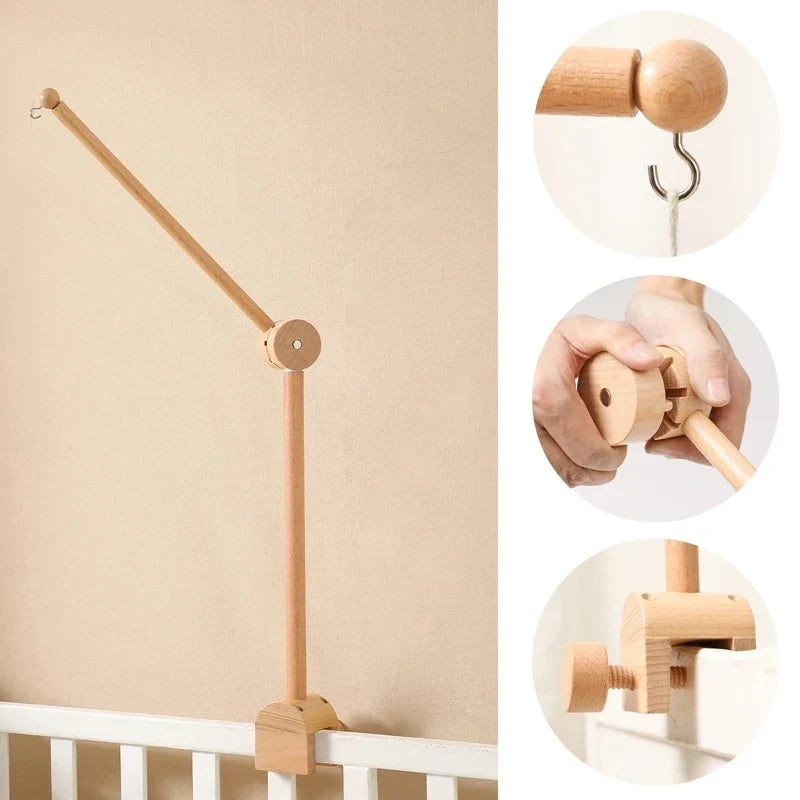 Wooden Crib Mobile Bracket Newborn Sensory Toys Soothing
