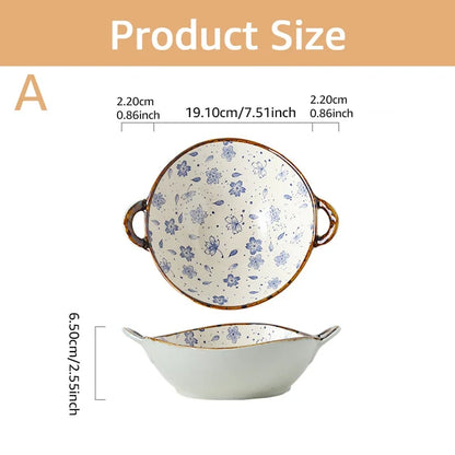 Ceramic 7.5 Inch Noodle Bowl With Handles Floral Porcelain