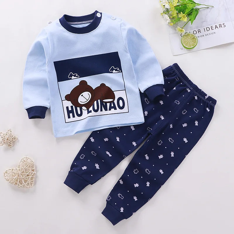 Additional gallery view 13 of kids cotton cartoon long sleeve pyjama set