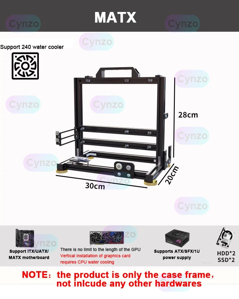 Open Frame ATX PC Case Rack Modular Water Air Cooling
