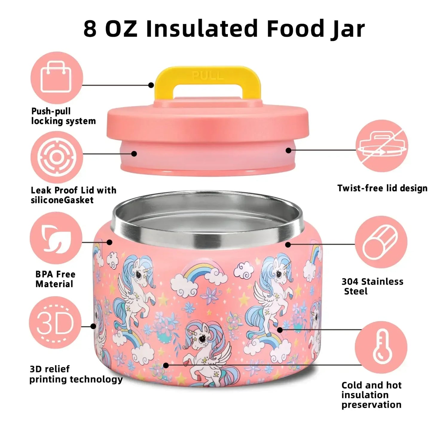 Insulated Food Jar 8 Oz Kids Stainless Steel Vacuum Thermos Back To School 2025 Leakproof BPA Free