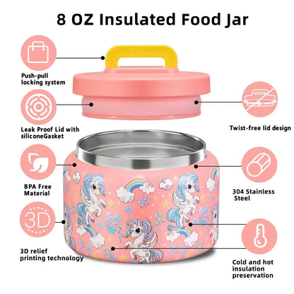 Insulated Food Jar 8 Oz Kids Stainless Steel Vacuum Thermos Back To School 2025 Leakproof BPA Free