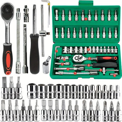 Home Tools Drive Socket Set - 1/4 Inch Ratchet Wrench & Metric Hex Bit Kit for Mechanics