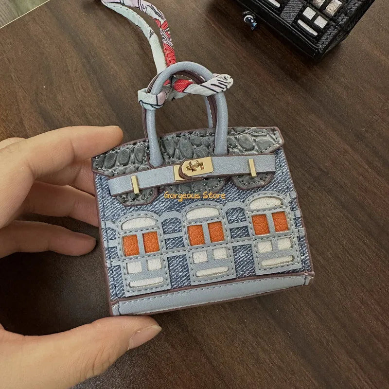 Birkin Inspired Mini Hand Bag - Platinum Bag Charm