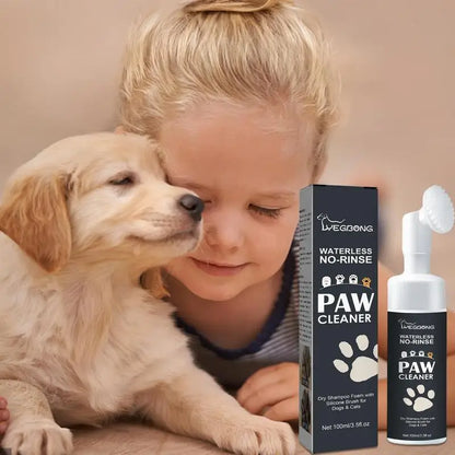 Rinse-Free Pet Foot Cleaner Foam with Silicone Brush - Gentle Paw Care for Dogs & Cats