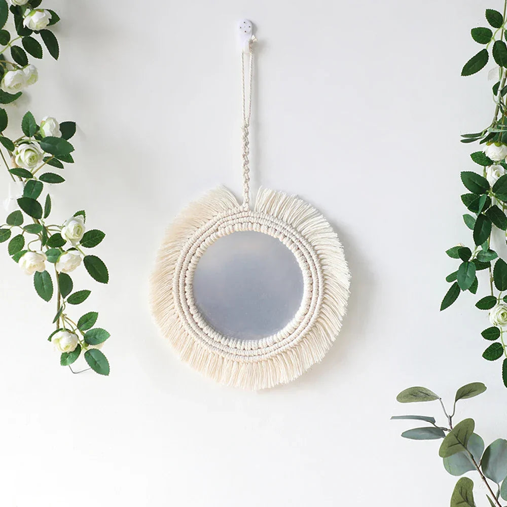 Macrame Mirror Set Cotton Fringe Boho Wall Hanging Mirrors Fall 2025 Cozy Nursery Home Decor Gift