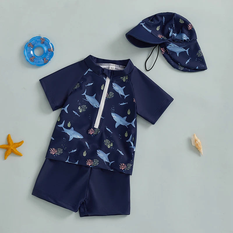 Additional gallery view 10 of baby boys 3-piece zip rash guard swimwear set
