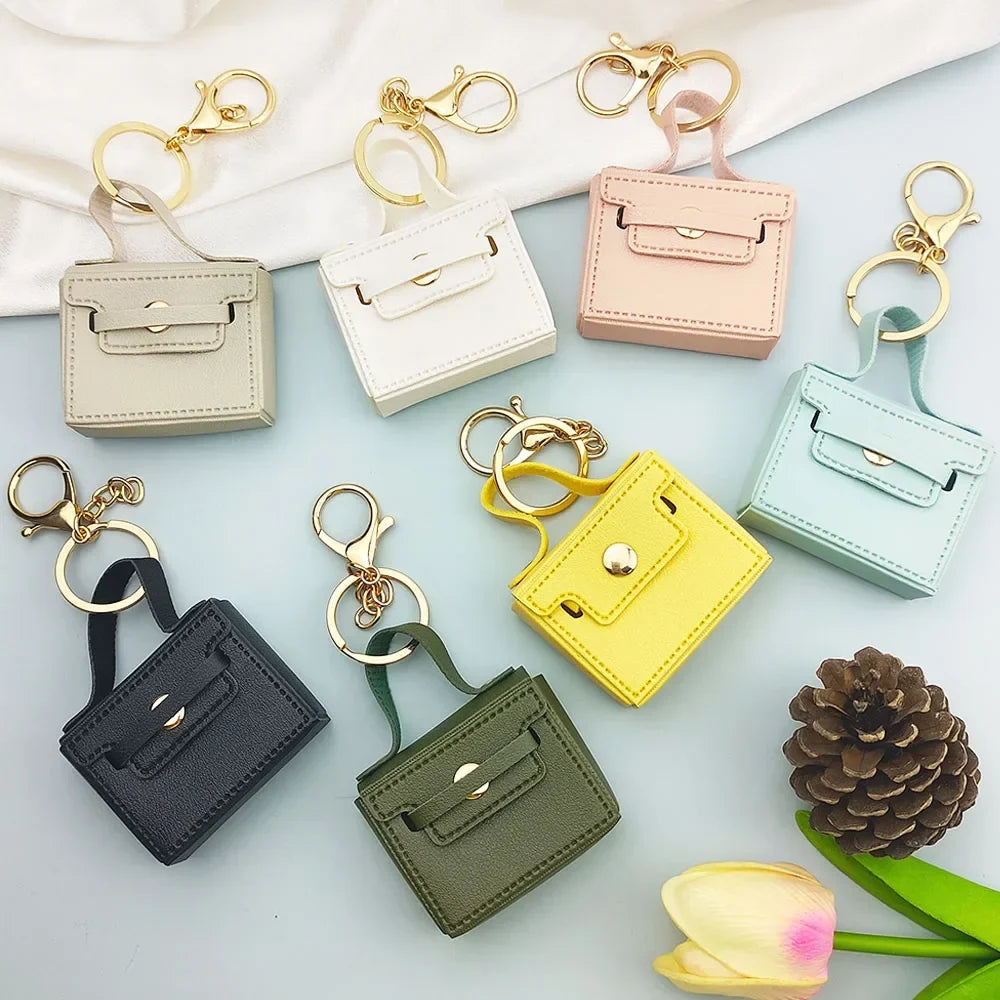 1+1 Free Birkin Inspired Mini Hand Bag - Solid Color PU Leather Coin Bag Keychain Charm