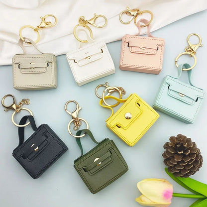 1+1 Free Birkin Inspired Mini Hand Bag - Solid Color PU Leather Coin Bag Keychain Charm
