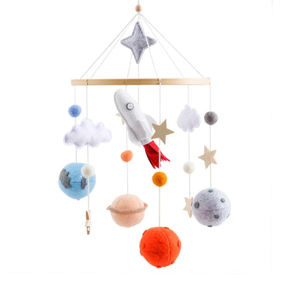 Wooden Rocket Crib Mobile Newborn Sensory Toys Soothing