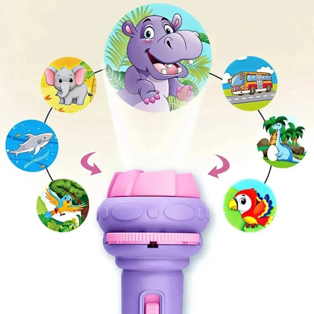 Creative Cartoon Flashlight Projector Set for Kids - 10 Cards with 80 Patterns, Perfect Bedtime Story Companion
