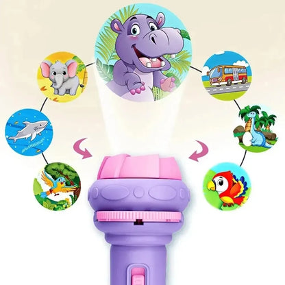 Creative Cartoon Flashlight Projector Set for Kids - 10 Cards with 80 Patterns, Perfect Bedtime Story Companion