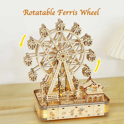 3D Wooden Puzzle LED Rotating Ferris Wheel Model Kit Mechanical DIY Decor Holiday Gift 2025 Relaxing Build
