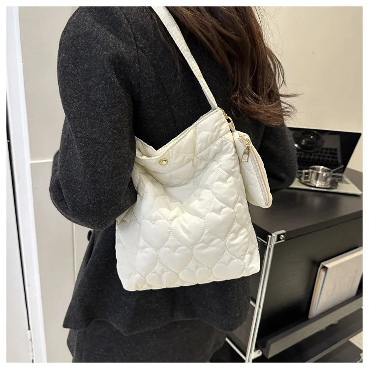 Cozy women's quilted tote – padded square shoulder bag, polyester, casual everyday