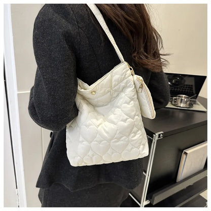 Cozy women's quilted tote – padded square shoulder bag, polyester, casual everyday