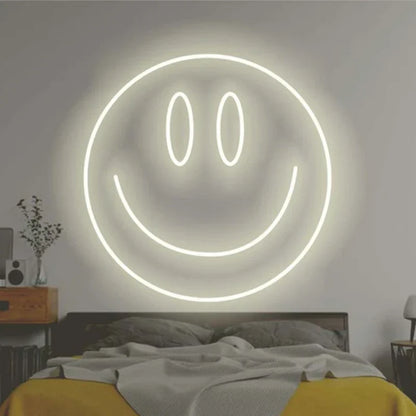 LED Neon Sign 35cm USB Powered Smile Face Wall Hanging Night Light Bedroom Decor Fall 2025 Gift