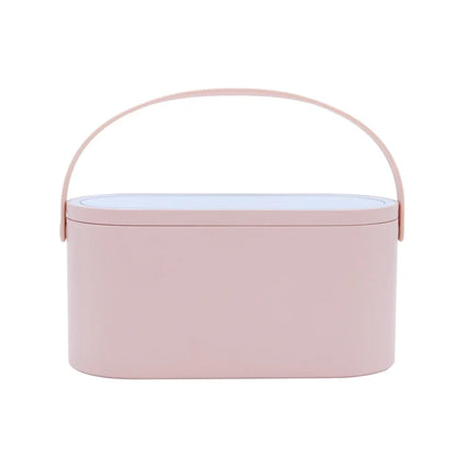 Makeup Organizer Box with LED Light Mirror - Portable Travel Makeup Case for Cosmetics Storage