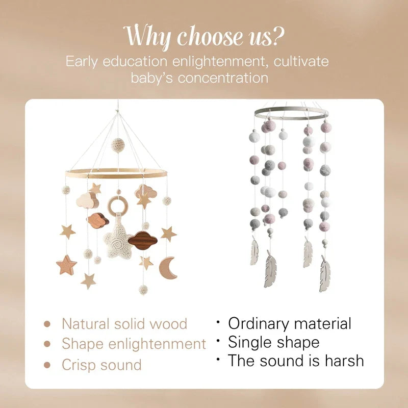 Wooden Baby Mobile Natural Wood Newborn Crib Mobile 0-12 Months Nursery Decor Newborn Gift 2025 Soothing Music