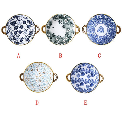 7.5 Inch Japanese Ceramic Noodle Bowl With Handles Blue
