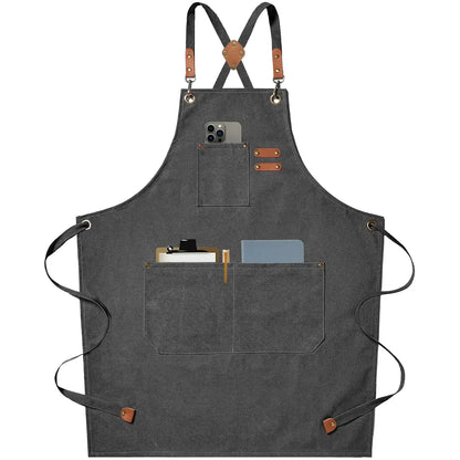 Chef Apron Canvas Crossback Utility Apron With Leather Trim And Pockets Fall 2025 Durable BBQ Workshop