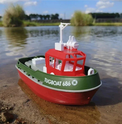 Powerful Dual Motor RC Tugboat Model - 1:72 Electric Remote Control Boat for Boys, Wireless Fun