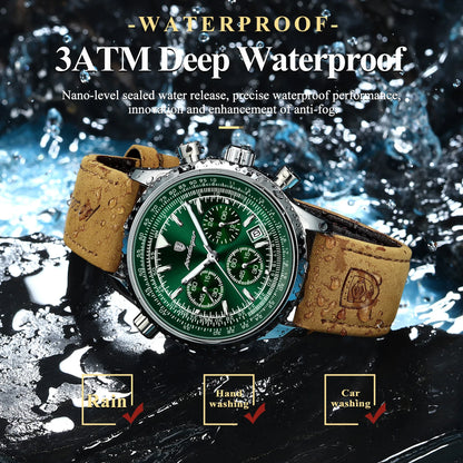 Quartz Chronograph Watch Waterproof Luminous Date Leather